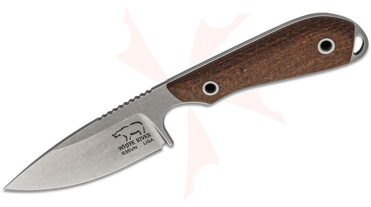 White River Knives M1 Caper Fixed Blade Knife 3 inch S35VN Stonewashed, Natural Burlap Micarta Handles, Kydex Sheath