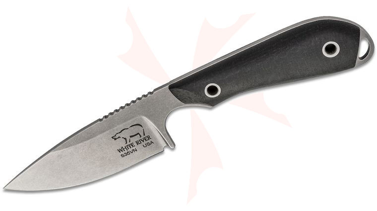 White River Knives M1 Caper Fixed Blade Knife 3 inch S35VN Stonewashed, Black Burlap Micarta Handles, Kydex Sheath