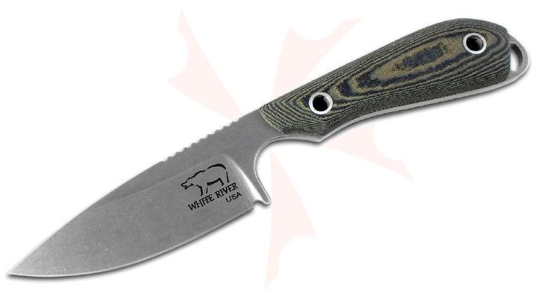 White River Knives M1 Caper Fixed Blade Knife 3 inch S35VN Stonewashed, Black/OD Green Linen Micarta Handles, Kydex Sheath