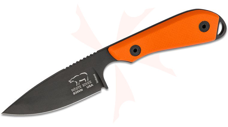 White River Knives M1 Pro Backpacker Fixed Blade Knife 3.25 inch S35VN Black ionbond, Textured Orange G10 Handles, Kydex Sheath