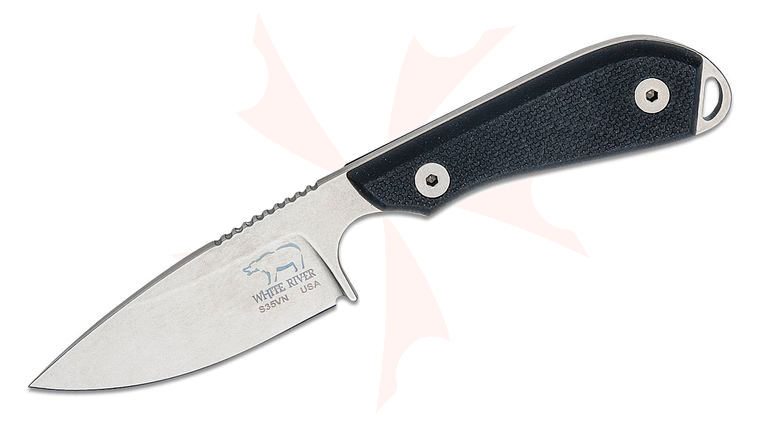 White River Knives M1 Pro Backpacker Fixed Blade Knife 3.25 inch S35VN Stonewashed, Textured Black G10 Handles, Kydex Sheath