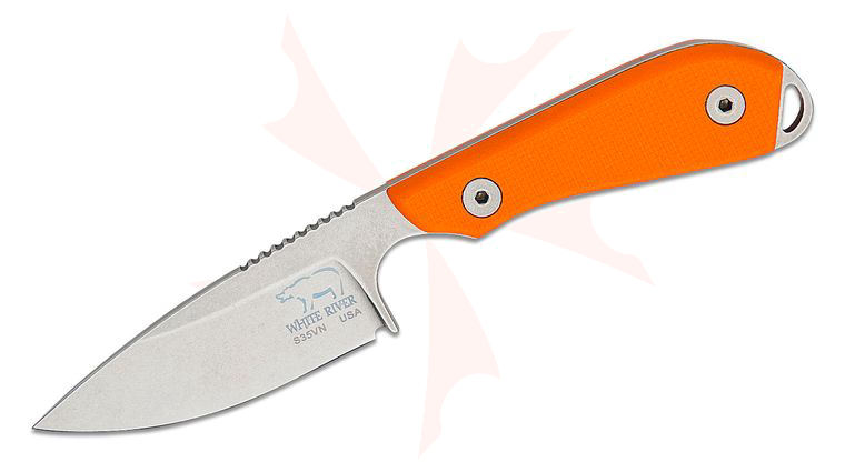 White River Knives M1 Pro Backpacker Fixed Blade Knife 3.25 inch S35VN Stonewashed, Textured Orange G10 Handles, Kydex Sheath