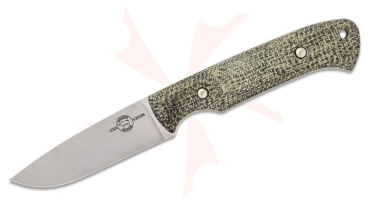 White River Knives Hunter Fixed Blade Knife 3.5 inch S35VN Stonewashed, Black Burlap Micarta Handles, Kydex Sheath