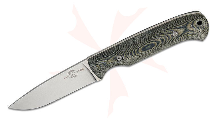 White River Knives Hunter Fixed Blade Knife 3.5 inch S35VN Stonewashed, Black/OD Green Linen Micarta Handles, Kydex Sheath