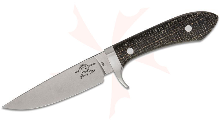 White River Knives Jerry Fisk Sendero Classic Fixed Blade Knife 4.5 inch S35VN Stonewashed, Black Burlap Micarta Handles, Leather Sheath