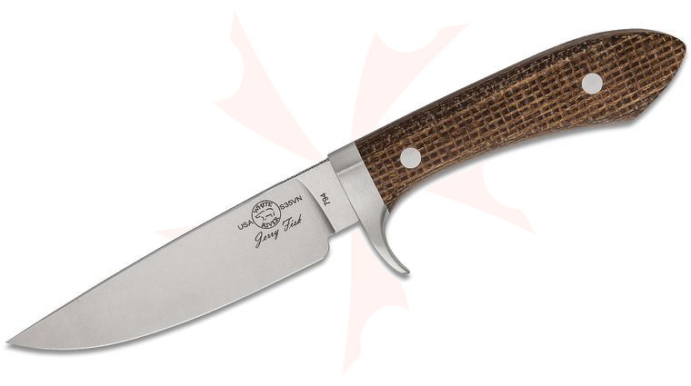 White River Knives Jerry Fisk Sendero Classic Fixed Blade Knife 4.5 inch S35VN Stonewashed, Natural Burlap Micarta Handles, Leather Sheath