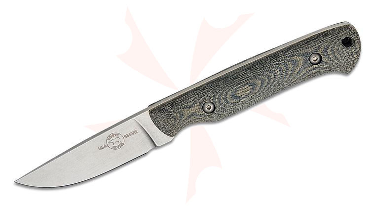 White River Knives Small Game Knife 2.625 inch S35VN Stonewashed Blade, Black/OD Green Linen Micarta Handles, Kydex Sheath