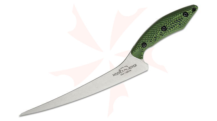 White River Knives Step-Up Fillet Knife 8.5 inch S35VN Stonewashed Blade, Black and Green G10 Handles, Kydex Sheath