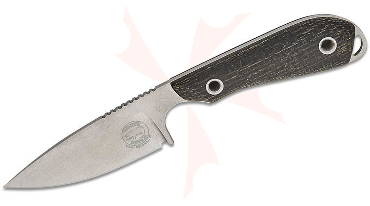 White River Knives M1 Caper Fixed Blade Knife 3 inch CPM-MagnaCut Stonewashed Drop Point Blade, Black Burlap Micarta Handles, Kydex Sheath