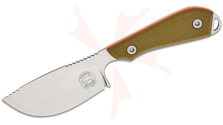 White River Knives M1 Skinner Fixed Blade Knife 3 inch CPM-S35VN Stonewashed Skinner Blade, Textured Green and Orange G10 Handles, Kydex Sheath