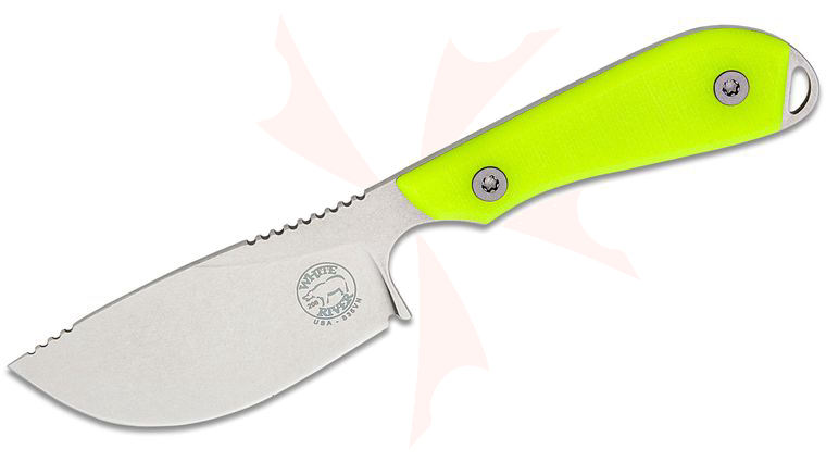 White River Knives M1 Skinner Fixed Blade Knife 3 inch CPM-S35VN Stonewashed Skinner Blade, Textured HI-VIS G10 Handles, Kydex Sheath