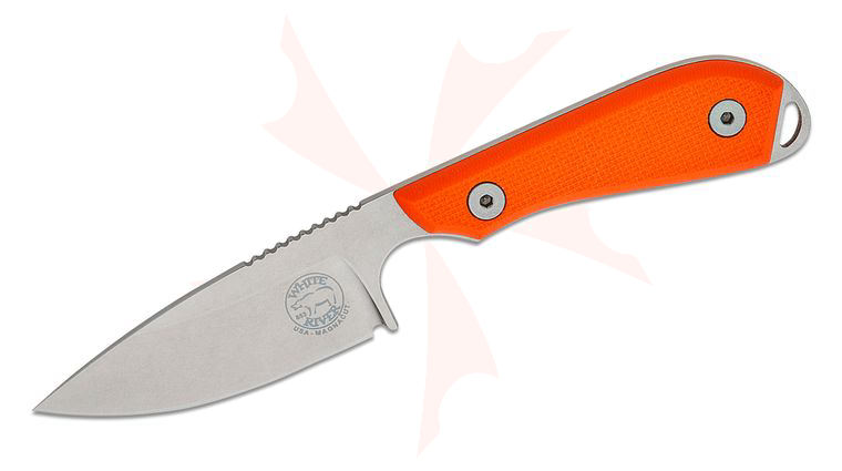 White River Knives M1 Pro Backpacker Fixed Blade Knife 3 inch CPM-MagnaCut Stonewashed Drop Point Blade, Textured Orange G10 Handles, Kydex Sheath