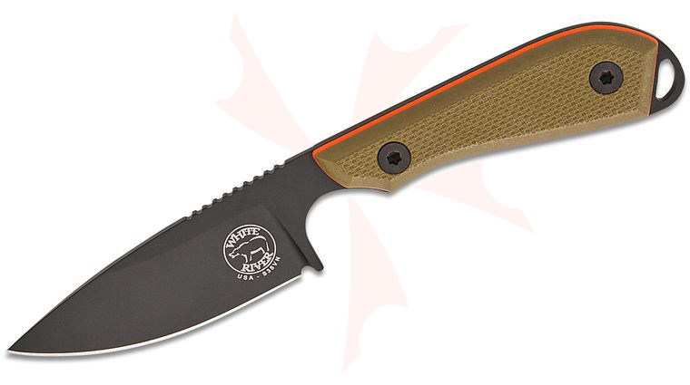White River Knives M1 Pro Backpacker Fixed Blade Knife 3 inch S35VN Black Ionbond Drop Point Blade, Textured Green and Orange G10 Handles, Kydex Sheath