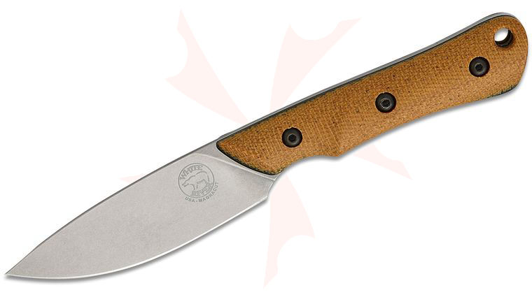 White River Knives Brave Fixed Blade Knife 3.5 inch CPM-MagnaCut Stonewashed Drop Point Blade, Natural Canvas Micarta Handles with Black Liners, Kydex Sheath