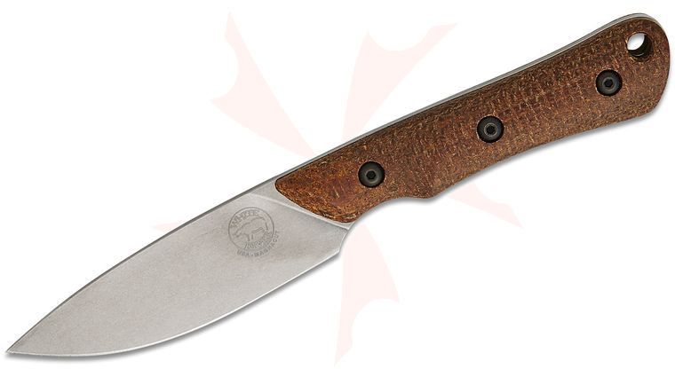 White River Knives Brave Fixed Blade Knife 3.5 inch CPM-MagnaCut Stonewashed Drop Point Blade, Natural Burlap Micarta Handles, Kydex Sheath