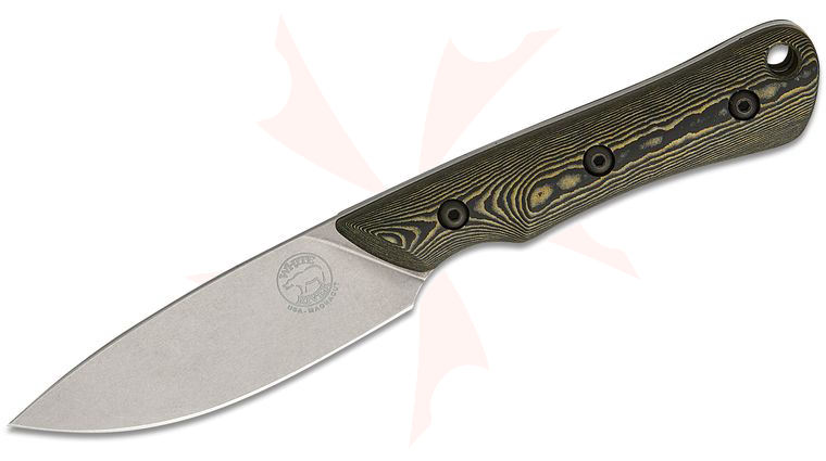 White River Knives Brave Fixed Blade Knife 3.5 inch CPM-MagnaCut Stonewashed Drop Point Blade, Maple Brown/Black Richlite Handles, Kydex Sheath