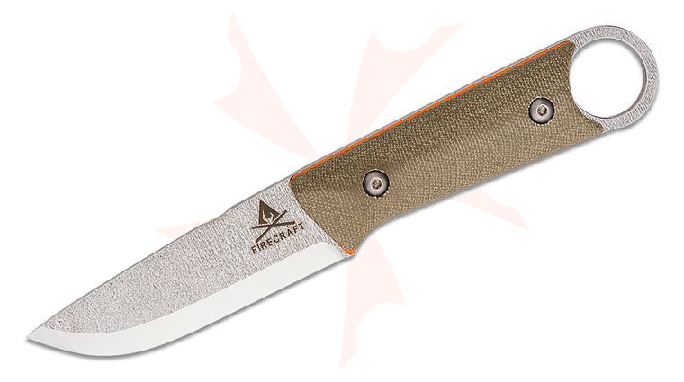 White River Knives Firecraft PKO Fixed Blade Knife 3.7 inch S35VN Stonewashed Blade, Green Canvas Micarta Handles, Black Kydex Sheath