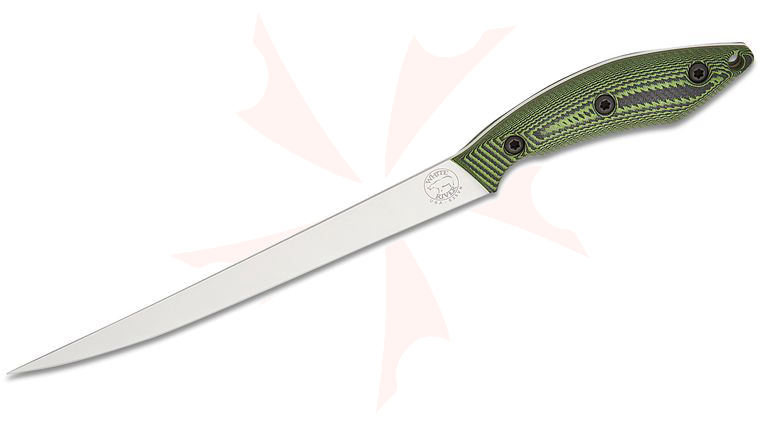 White River Knives Fillet Knife 8 inch S35VN Stonewashed Blade, Green and Black G10 Handles, Kydex Sheath