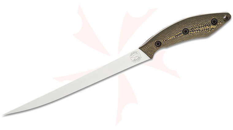 White River Knives Fillet Knife 8 inch S35VN Stonewashed Blade, Black and Maple Richlite Handles, Kydex Sheath