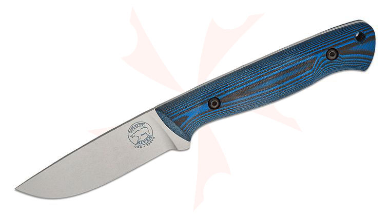 White River Knives Jason Fry Utility Hunter Fixed Blade Knife 3.25 inch S35VN Polished Stonewash Drop Point Blade, Blue and Black G10 Handles, Leather Sheath