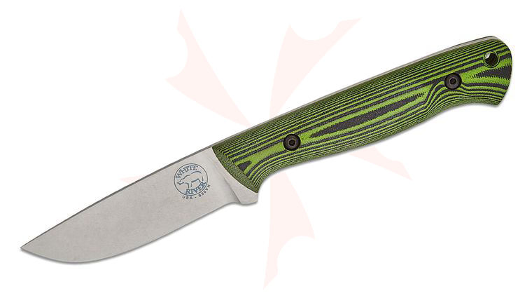 White River Knives Jason Fry Utility Hunter Fixed Blade Knife 3.25 inch S35VN Polished Stonewash Drop Point Blade, Green and Black G10 Handles, Leather Sheath