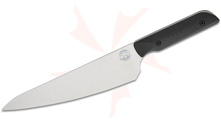 White River Knives Liong Mah Chef's Knife 7.5 inch CPM-MagnaCut Stonewashed Drop Point Blade, Black G10 Handles, No Sheath