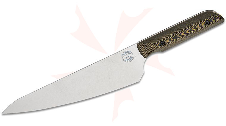 White River Knives Liong Mah Chef's Knife 7.5 inch CPM-MagnaCut Stonewashed Drop Point Blade, Maple and Black Richlite Handles, No Sheath