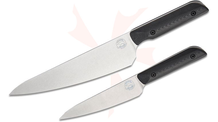 White River Knives Liong Mah 2-Piece Kitchen Knife Set CPM-MagnaCut Stonewashed Drop Point Blades, Black G10 Handles, No Sheath