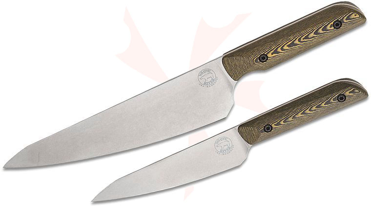 White River Knives Liong Mah 2-Piece Kitchen Knife Set CPM-MagnaCut Stonewashed Drop Point Blades, Maple and Black Richlite Handles, No Sheath