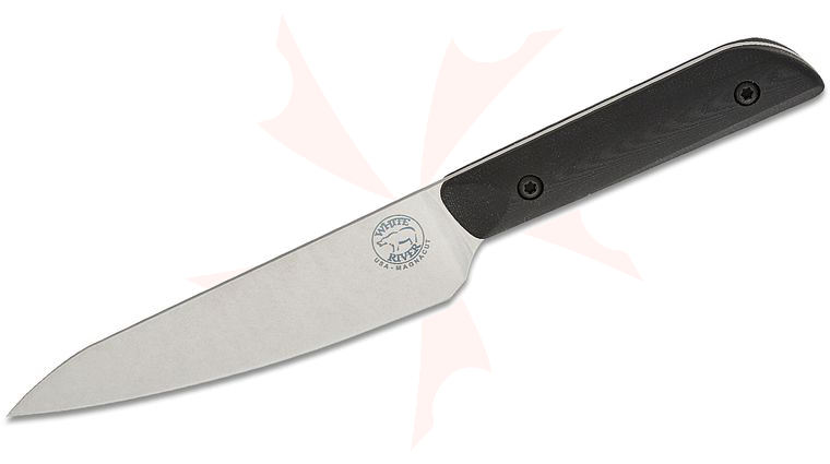 White River Knives Liong Mah Utility Knife 5 inch CPM-MagnaCut Stonewashed Drop Point Blade, Black G10 Handles, No Sheath