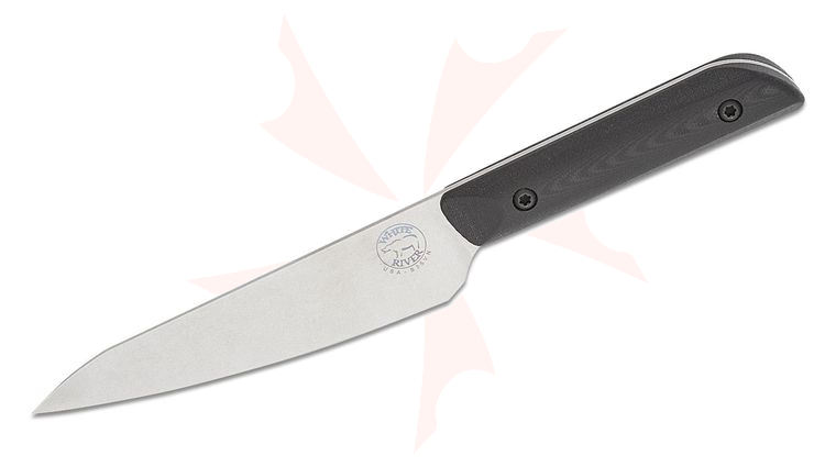 White River Knives Liong Mah Utility Knife 5 inch S35VN Stonewashed Drop Point Blade, Black G10 Handles, No Sheath