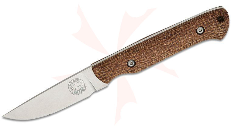 White River Knives Small Game Knife 2.625 inch CPM-MagnaCut Stonewashed Drop Point Blade, Natural Burlap Micarta Handles, Kydex Sheath