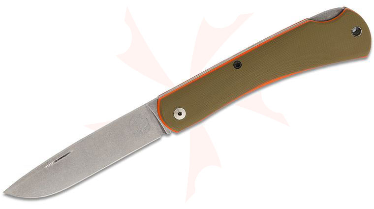 White River Knives Mudbug Folding Knife 3.5 inch MagnaCut Stonewashed Drop Point Blade, Green G10 Handles with Orange Liners