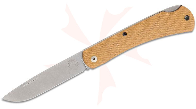 White River Knives Mudbug Folding Knife 3.5 inch MagnaCut Stonewashed Drop Point Blade, Natural Canvas Micarta Handles