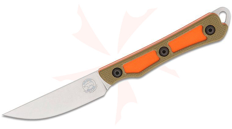 White River Knives Shoal Fixed Blade Knife 2.75 inch MagnaCut Stonewashed Drop Point Blade, Textured Green/Orange G10 Handles, Kydex Sheath