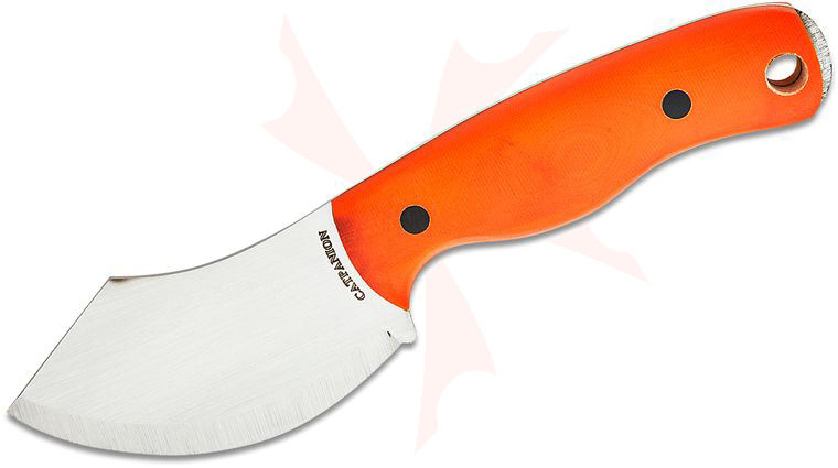 Wild Cat Custom Cutlery Custom Cat-Panion Fixed Blade Knife 3.65 inch AEB-L Scandi Skinner Blade, Contoured Orange G10 Handles, Leather Sheath
