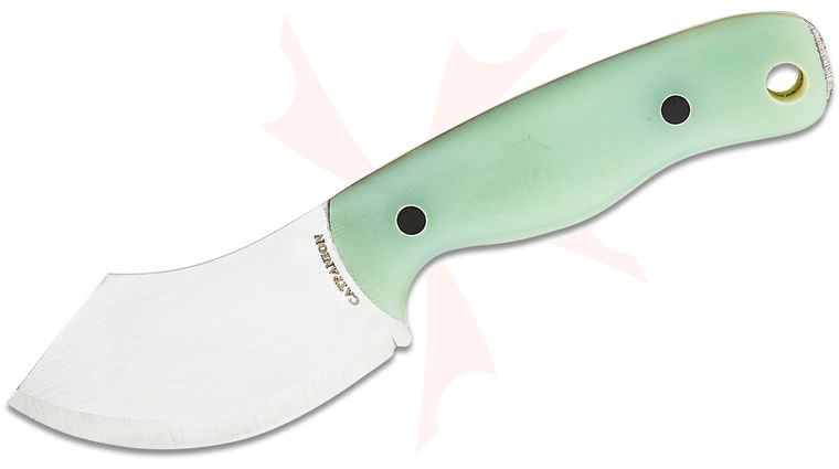 Wild Cat Custom Cutlery Custom Cat-Panion Fixed Blade Knife 3.65 inch AEB-L Scandi Skinner Blade, Contoured Natural (Jade) G10 Handles, Leather Sheath