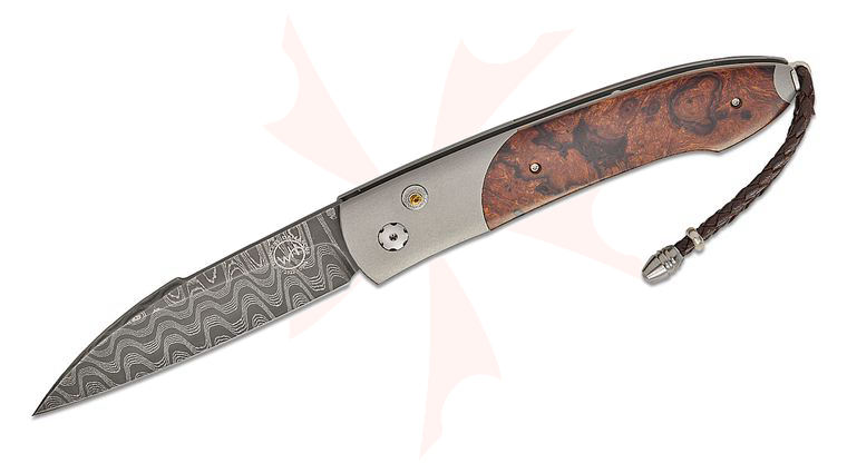 William Henry Bolt 'Mammut' Auto Folding Knife 3.3 inch Nichols Meadows Damascus Blade, Titanium Handles with Desert Ironwood Inlays