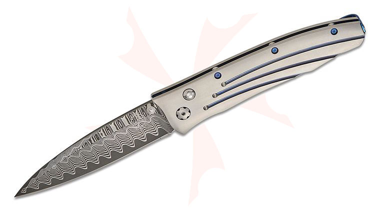 William Henry Gentac 'Saturn II' Folding Knife 3.25 inch VG10 Core Wave Damascus Blade, Machined Titanium Handles