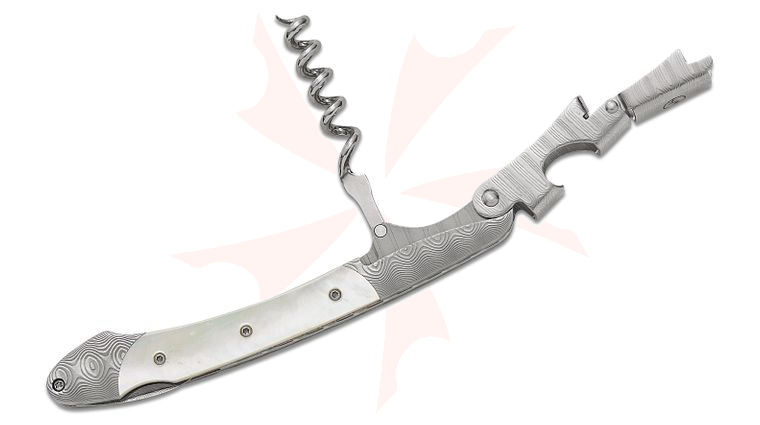 William Henry 'Gris' Wine Opener & Corkscrew, Damascus and Mother of Pearl