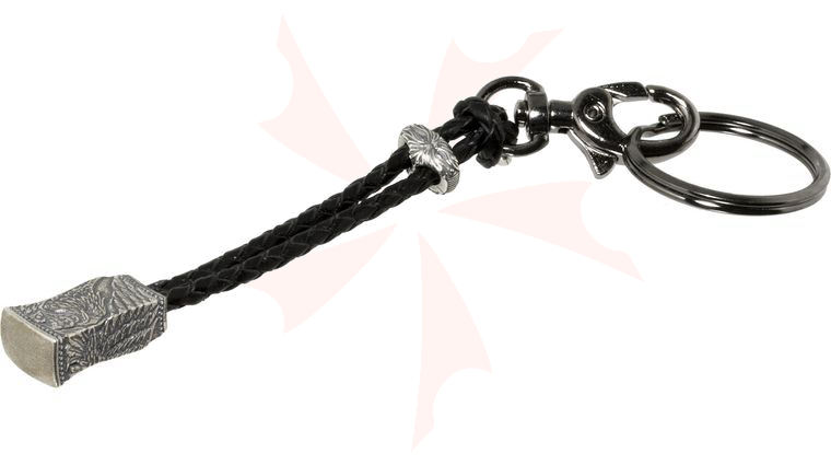 William Henry Touchstone 7 Sterling Silver Eagle Keychain, Black Leather