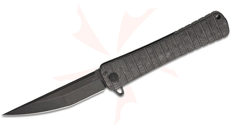 Williams Blade Design OZF 003 B Osoraku Zukuri Frame Lock Flipper Knife 4.61 inch MagnaCut Black PVD Blade, Machined Black Camo FatCarbon and Titanium Handles, Reversible Clip
