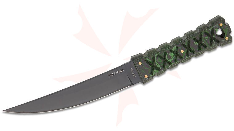 Williams Blade Design SZT C04 Shobu Zukuri Tanto Custom Fixed Blade Knife 5.75 inch RWL-34 Black DLC Blade, Jungle Wear FatCarbon Handles, Kydex Sheath