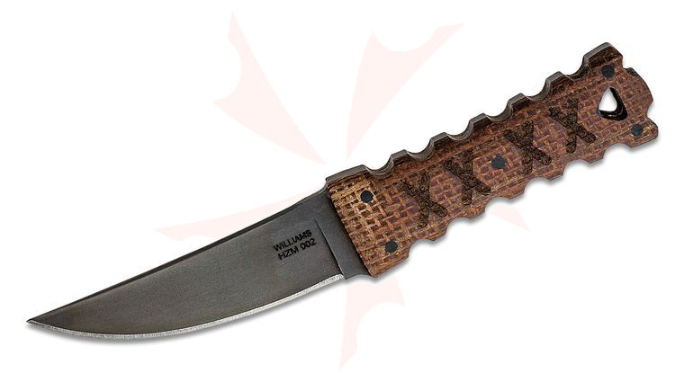 Williams Blade Design HZM 002 Hira Zukuri Mini Kaiken Fixed Blade Knife 3.5 inch 80CrV2 Black Oxide Blade, Burlap Micarta Handles, Kydex Sheath