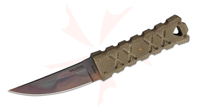 Williams Blade Design SZM 002 Shobu Zukuri Mini Kaiken Fixed Blade Knife 3.5 inch M390 Apocalyptic Blade, Green Canvas Micarta Handles, Kydex Sheath