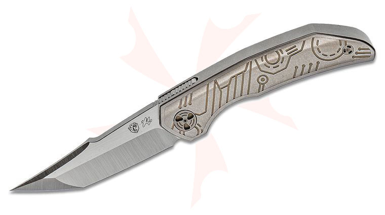 WingManEDC John Barker Ferus KickStop Flipper Knife 3 inch M390 Compound Tanto Blade, Integral Titanium Handles with 3D Bronze Titanium Inlays