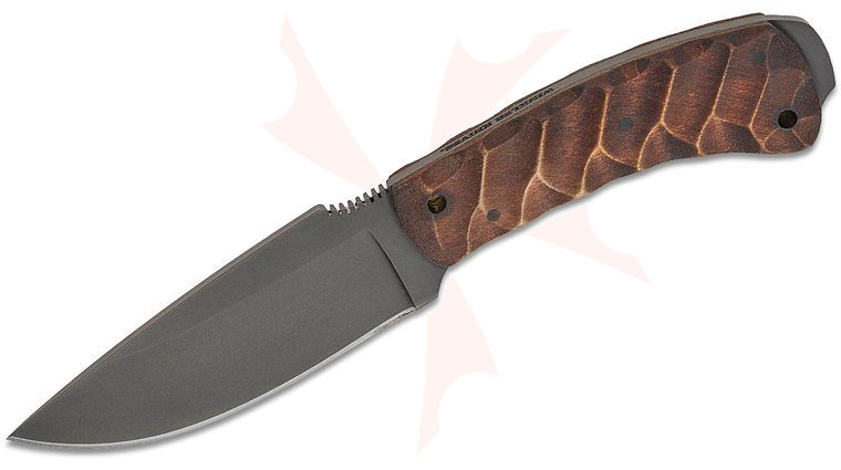 Winkler Knives Woodsman Fixed Blade Knife 4.39 inch Caswell Black No-Glare Drop Point Blade, Sculpted Maple Wood Handles, Lined Kydex Leather Sheath