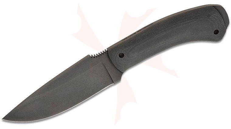 Winkler Knives Woodsman Fixed Blade Knife 4.39 inch Caswell Black No-Glare Drop Point Blade, Black Micarta Handles, Lined Kydex Leather Sheath