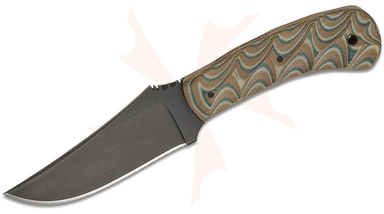 Winkler Knives Blue Ridge Hunter Knife Fixed Blade Knife 4.25 inch 80CrV2 Caswell Black No-Glare Clip Point Blade, Sculpted Camo G10 Handles, Leather Lined Boltaron Sheath