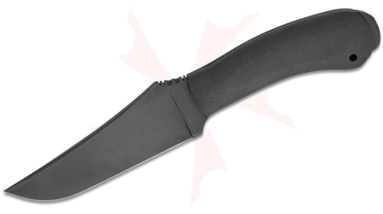 Winkler Knives Crusher Fixed Blade Knife 4.88 inch Caswell Black No-Glare Clip Point Blade, Black Canvas Micarta Handles, Boltaron Lined Leather Sheath